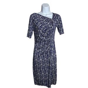 Pure Collection Wrap Midi Dress Women’s Size 4 Blue Silk Short Sleeve V-Neck
